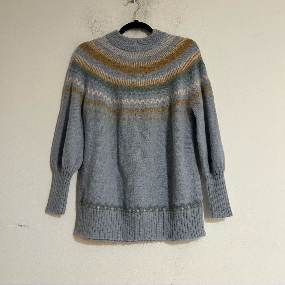 J. Crew Fair Isle Yoke Puff-Sleeve Sweater Size XS Alpaca Wool Blend Ski Winter